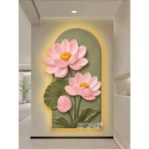 (ẢNH THẬT0 Tranh treo tường đèn led hoa sen 5 trang trí decor mặt mica sáng bóng