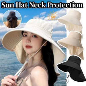 Korean Summer Sun Hats Large Brim Solid Color UV Protection Shawl Hats Beach Camping Hat