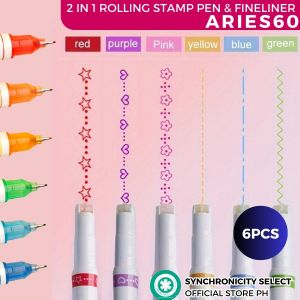 Aries120 Double Sided Roller Stamp Fine liner Pen |2-in-1 Multicolored Fineliner Pen | Pattern Constellation Design for School Craft Arts Project
