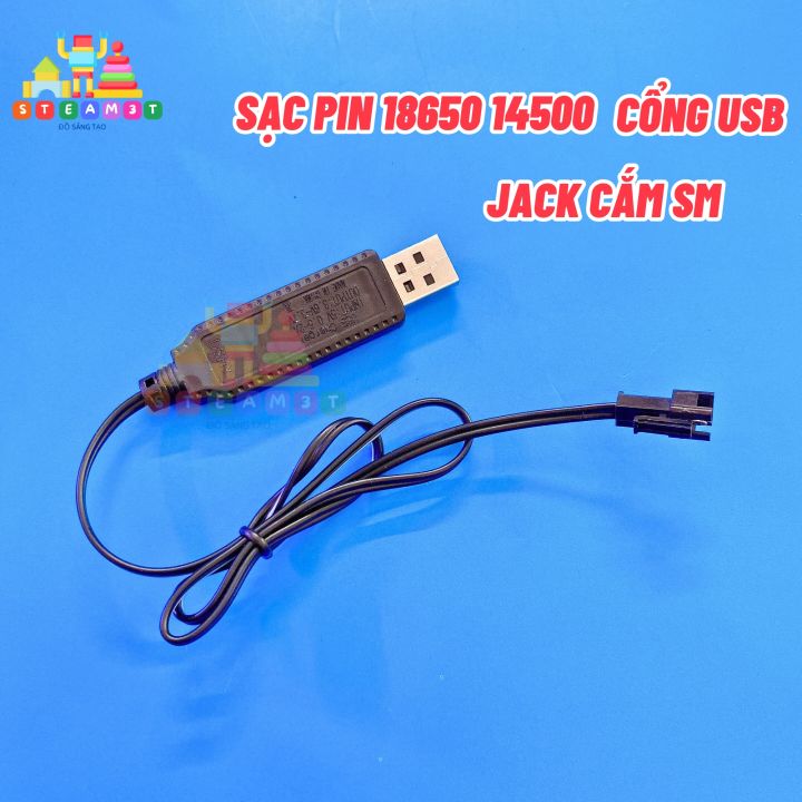 Cáp sạc Pin 3.7V Cáp Sạc SM Cắm USB cho pin 18650 14500, cho xe đồ chơi ...