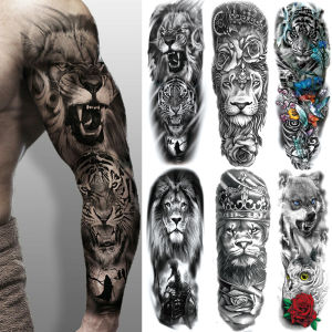 Large Arm Sleeve Lion Crown King Rose Waterproof Temporary Tattoo Sticker Fashion Wild Wolf Tiger Men Full Skull Totem Women h260819
