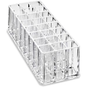 NUBE 24-Slot Lipstick Holder Acrylic Clear Desktop Gloss Box Nail Cosmetic Stand for Makeup Brush Eyebrow Pencil Lip Gloss Perfume Storage