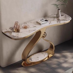 CraftedLiving SG-Nordic Style Rock Slab Entryway Table Modern Living Room End View Table Against Wall Side Table