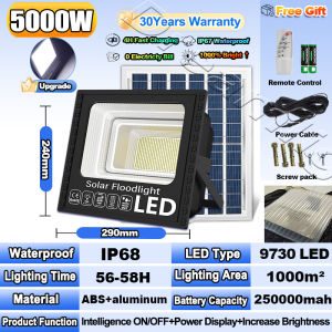 【Buy 1 Take Emergency light】solar flood light 5000W outdoor waterproof IP68 original 606LED 680000mAh with solar panel  garden lamp room night light bulb for courtyard automatic with remote control christmas decorations 2025 Gift of emergency lights