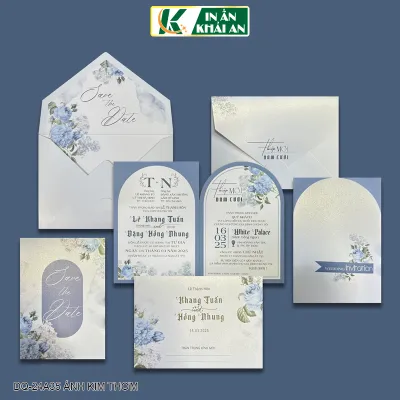 Thiệp cưới dạng ngang 18.5x12.5cm chất liệu giấy Ánh Kim Thơm dày 210gsm (đã bao gồm in nội dung)