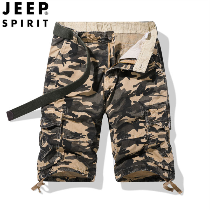 JEEP SPIRIT Men's Shorts Oversized New Cargo Shorts Men's Camo Shorts Loose  Straight Tube Pants Comfortable and Versatile Pure Cotton Multi Pocket