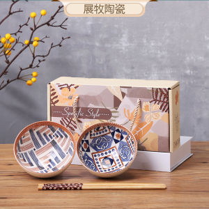 Souvenir Mangkok Set Keramik + Sumpit Handpainted Japanese hampers gift Import