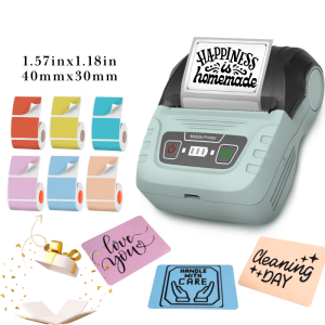KAYSION Mini Printer with 6 Rolls Labels Kit Wireless Inkless Pocket Sticker Printer Thermal Label Maker