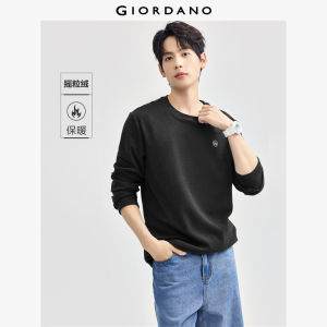 GIORDANO Men T-Shirts Letter Embroidery Rib Fleece Soft Warm Tee Crewneck Long Sleeve Simple Fashion Casual Tshirts 01024813
