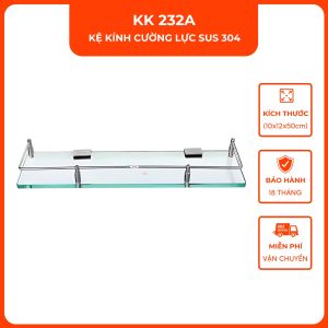 Kệ kính cường lực sus 304 đặc có lan can quanh VINA KK232A size 10x12x50cm