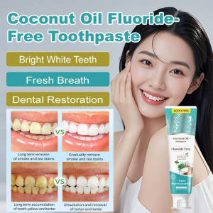 椰子油无氟牙膏 Whitening Toothpaste Fluoride Free Stain Remover Toothpaste Coconut Oil Toothpaste Natural Stain Remover Herbal Breath Freshener Sensitive Teeth Formula Organic Halitosis Treatment