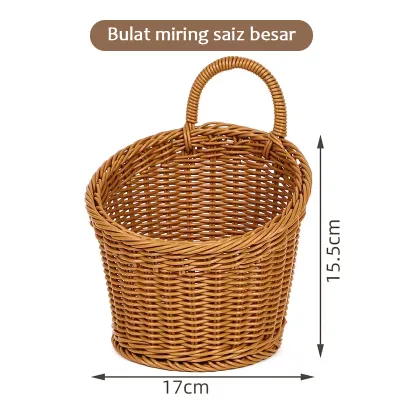 Bakul Gantung Dinding Rotan Tiruan Bulat Simpanan Hiasan Rumah Aesthetic Imitation Rattan Wall Hanging Storage Basket