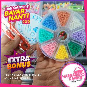 Set Box Manik Manik 8 Sekat Extra Bonus Senar elastis 8 meter dan Gunting senar