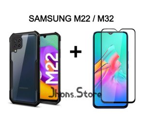PROMO 2 IN 1 CASE ARMOR SAMSUNG M22 M32 TEMPERED GLASS LAYAR KACA FULL COVER