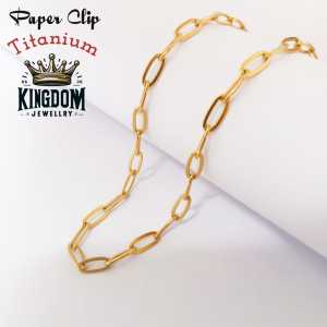 Kingdom jewelry Titanium necklace for women with Gold paperclip 3 mm Kalung wanita anti karat dan tidak luntur model terbaru dan kekinianan kalung wanita cantik dan elegan.