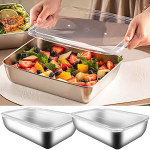 5Pcs Stainless Steel Food Tray Rectangle / Dish Plate with Cover / Kitchen Refrigerator Organizer Storage Box