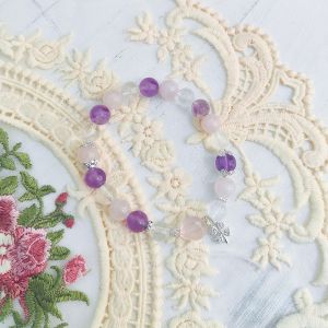 Ready Stock SG - Amethyst with Rose and Clear Quartz Trinity Clover Handmade Crystal Bracelet Handmade Natural Healing Crystal Bracelets