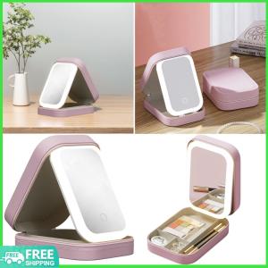 【New Arrival】 Cosmetics Storage Box PU Leather Travel Makeup Case with Lighted Mirror Large-Capacity Cosmetic Case Organizer Organizer