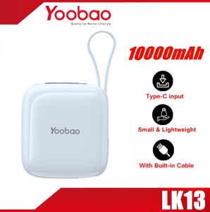 YOOBAO LK13 10000mah Powder Size Quick Charge Dual Built-in Cable Power Bank with 3C Certification