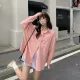 ZD Pink Shirt Women's Spring and Autumn New Korean Style Loose Long Sleeve Top ite Versatile Jacket. 