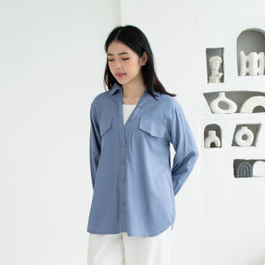 QUEENTIN Blouse Wanita Casual 0654 Katun Tenzel Primacool Polos Lengan Panjang