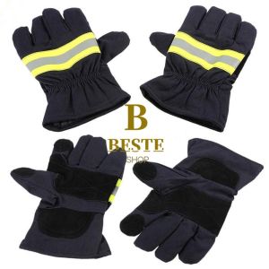 Fire Proof Firefighting Gloves Anti-fire Gloves for Welding Black Reflective Belt Fire Gloves
