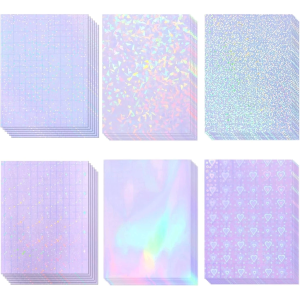 48PCS Holographic Film A4 Cold Lamination Sheets Waterproof Scratch Resistant 6 Designs Mixed Set