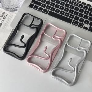 Fashion Matte 3D Hollow Out Snake Phone Case For iPhone 16 15 14 13 12 11 Pro Max 16ProMax Shockproof Soft Cover