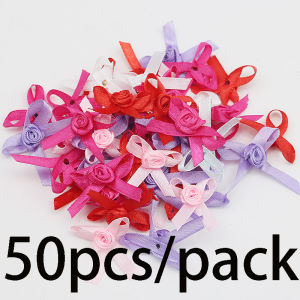 (50pcs/bag) 3.5*4cm Ribbon Rose Bow Single Face Solid Color Stain Bows for Christmas Gift Wrap DIY handmade hair accessories for children