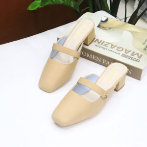 Giày Sục Nữ Mũi Tròn HT.NEO Da Thật Cao Cấp Thanh Lịch Dép Guốc Nữ Đế Vuông 4 Phân Thời Trang CS13