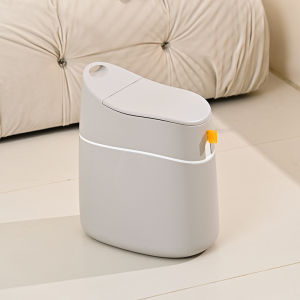 JustLiving Drawstring Trash Bin Slim Plastic Narrow Trash Bin Press-on Garbage Can Cleaning Garbage Bin Bedroom Garbage Can with Lid Narrow Trash Can Rubbish Bin with Carrying Handle