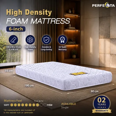 Single Size 6-inch Perfecta High Density Foam Mattress - Firm mattress - Fast Delivery