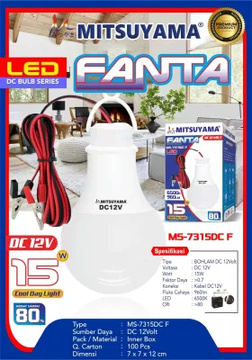 Klik-Beli Bohlam DC 12V LED Bulb Jepit Aki - Mitsuyama Lampu FANTA Series 15W 18W Cahaya Putih Terang