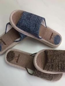 MenS Linen Slippers For All Seasons Indoor Home Use Thick-Soled Sweat-Absorbing Cotton-Linen Fabric Breathable Large Size Slippers
