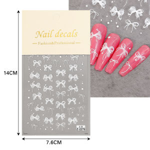 【แสงแดดที่สมบูรณ์แบบ】สติกเกอร์ติดเล็บลายนูนโบว์5D ลายริ้วโบว์ลูกไม้สีขาวชมพูน่ารักสง่างามดีไซน์ตัวเลื่อนออกแบบอุปกรณ์แต่งเล็บสลักสไตล์ Y2K แบบ DIY