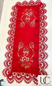 URBAN CURTAIN SHOP CHRISTMAS RED LACE TABLE RUNNER