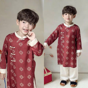 Áo dài cho bé trai phong cách phú ông set 2 món áo dài bé trai kèm quần sz 10-40kg