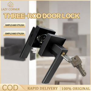Square Swing Door Handle 30-50MM Three Lever Tubular Door Handle Lock Set Black Premium Modern Design