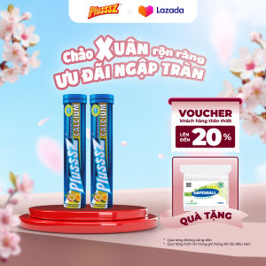 [COMBO 2 TUÝP X 20 VIÊN] Canxi hữu cơ Viên sủi Plusssz Calcium vị Đào chanh leo không đường