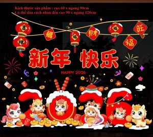 Decal trang trí Tết Bính ngọ 2026 [ xịt nước dán lên kính không cần keo ]