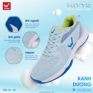 GIÀY THỂ THAO WIKA KITTOchất liệu da PU chống xướcUpper kết hợp chất liệu vải mesh giảm trọng lượng giày thoáng khí tối đađệm EVA nhẹ và êm hút ẩm tốtLớp vải bên trong tích hợp Bông FlySeat tăng độ êm áiĐệm đế giữa EVA giảm chấn tăng khả năng bật