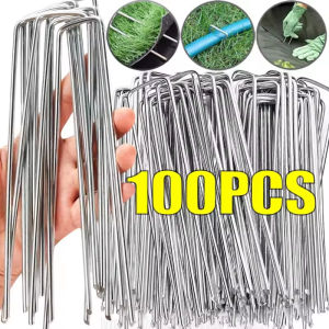 Free gift 100Pcs Gauge Heavy Duty U-Shaped Garden Stakes Pins Galvanized Landscape Staples For Anchoring Lands