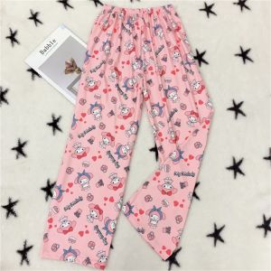 Quần Ngủ Dài Thun Ống Suông Rộng Họa Tiết Hoạt Hình Quần Ngủ Pijama Dễ Thương Có Nhiều Màu Co Dãn Có Size