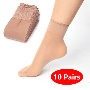 【Free Shipping】10Pairs Transparent Thin Womens Crystal Socks Nylon Ruffles Fashion Summer Short Ankle Stockings