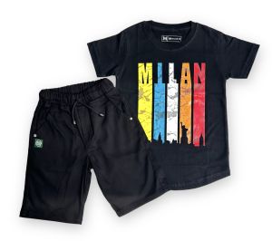 Setelan Anak - setelen kaos kurta dan elana chino pendek untuk Laki-Laki Usia 4-12 Tahun twill stret