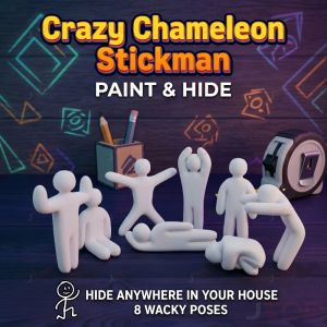 8pc Unpainted Chameleon Stickman Figurine Set Paint & Hide Style Blank DIY Miniature 8 Wacky Poses Camouflage Craft Statue