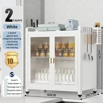 3-Tier Kitchen Dish Rack Cabinet Organizer Dustproof and Oil Resistant Multifunctional Countertop Kitchen Storage Cabinet