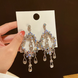 925 Silver Needle Retro Exaggerated Hollow Water Drop Earrings Fashion Women Jewellery Earrings Beauty Girl Long Tassel Earrings