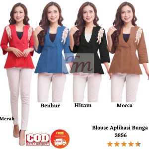Femme Ols- Blouse atasan katun Strecth 3856 Aplikasi Bunga Best Seller