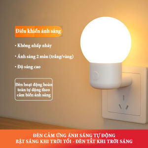 Đèn cảm ứng ánh sáng tự động bật sáng khi trời tối đèn tắt khi trời sáng đèn 2 màu công suất 3W phích cắm dẹp 2 chân